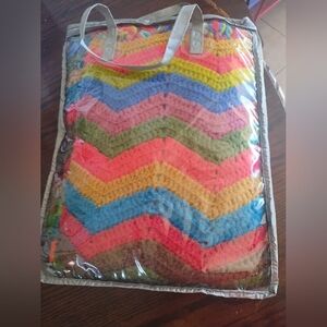 Vintage‎ Afghan Hand Crocheted Zig Zag Blanket Twin Size